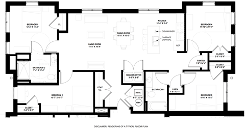 A black and white image of a floor plan for a home.